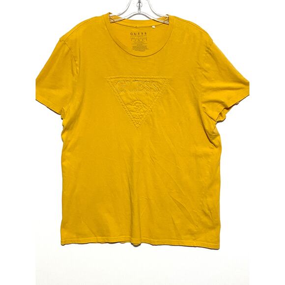 Guess Yellow Mens Shirt L Embossed Triangle Question Mark Logo Preppy Y2K Cotton - Picture 1 of 4